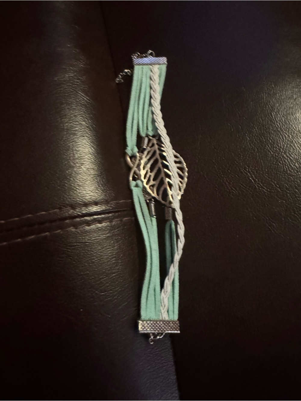 Mint Multi-Strand Leaf Charm Bracelet